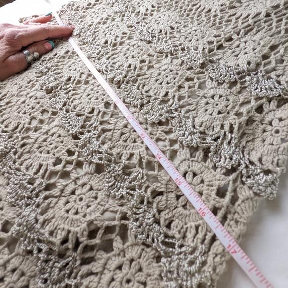 Boston Proper EUC crochet cold shoulder ruffles dress metallic small taupe brown - Picture 15 of 16